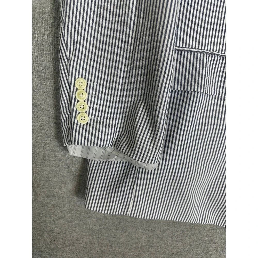 Croft Barrow Seersucker Blazer Mens 50R Blue White Striped Classic Fit Coat